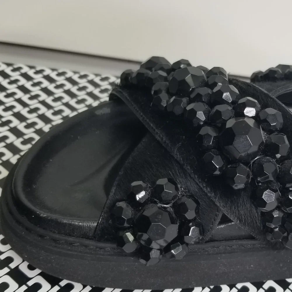 Black Beaded Simone Rocha Genuine Calf Hair FlipFlop Platform Sandal Size 6/36 - Picture 7 of 9